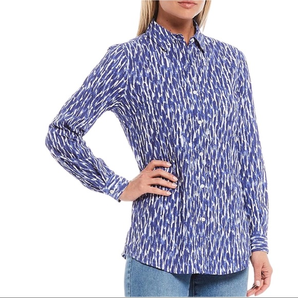 J. McLaughlin Lois Paintstroke Print Crinkle Cotton Voile Blouse EUC! - Picture 2 of 6